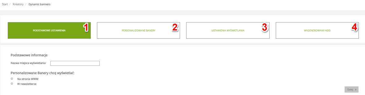personalizowane banery, podstawowe ustawienia