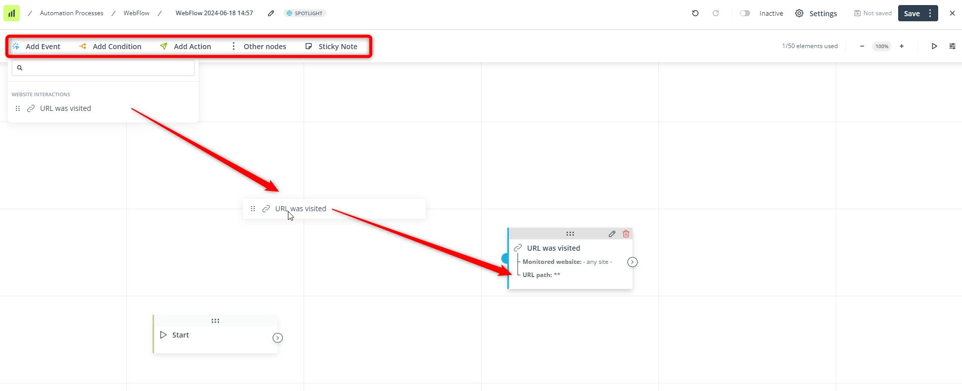 webflow drop drag