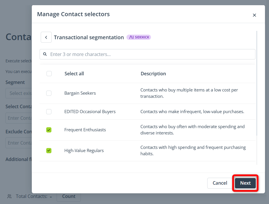 transactional segmentation select segments
